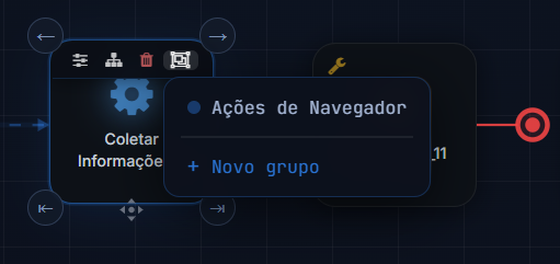 Menu de agrupamento no card da etapa