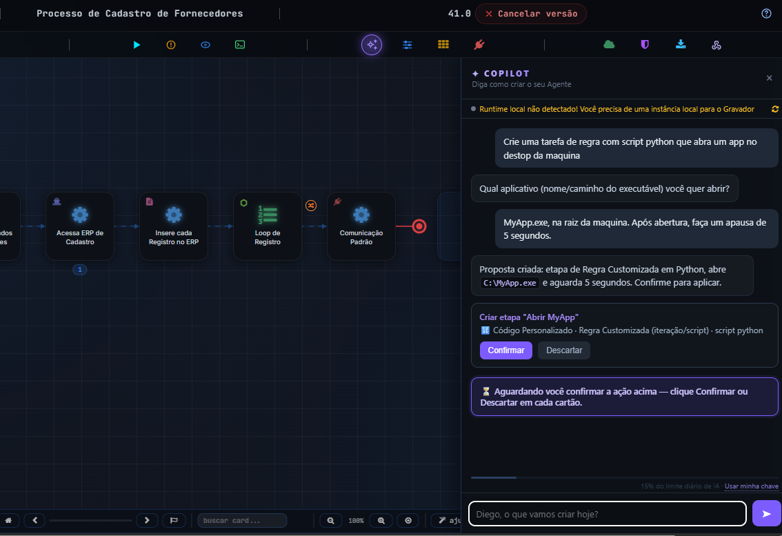 Painel Copilot no Agent Builder