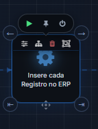 Barra de ações de debug acima de um card