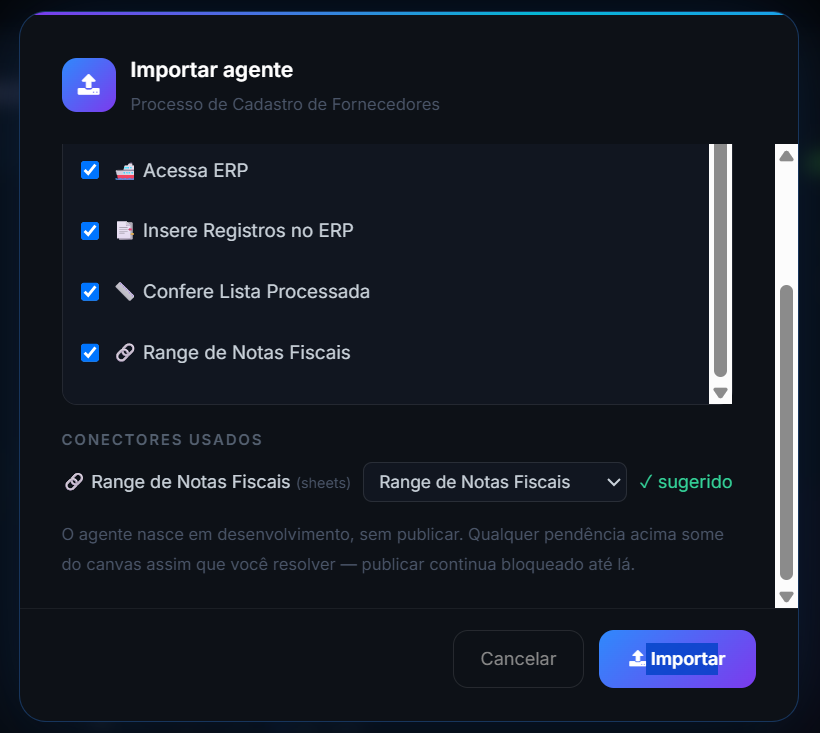 Tela de resolução de dependências no import