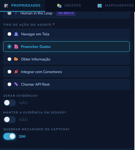 Campo Quebrar Mecanismo de Captcha ativado numa etapa